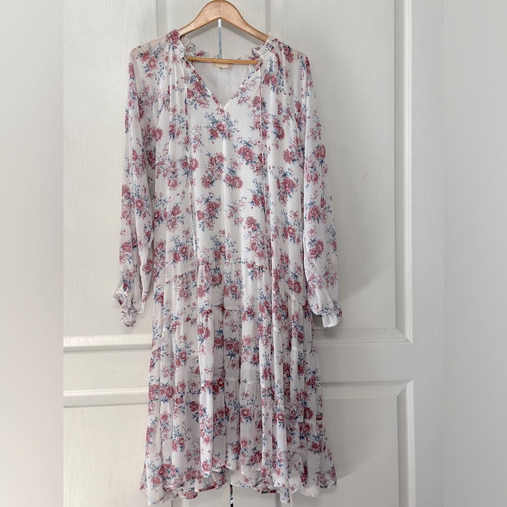 Altar'd State Women's Romantic Floral Long Sleeve Tiered Midi Dress Size Large